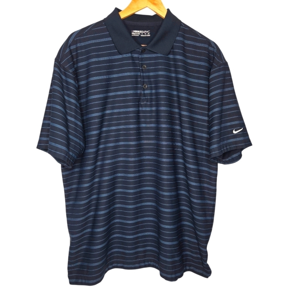 Nike Mens Fit Dry Navy Two Tone Blue Striped Golf Polo Shirt Size XL